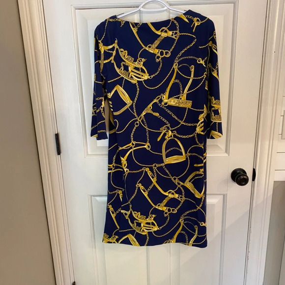 J. McLaughlin Campbell knit Mini Dress equestrian Navy Blue-Gold 33699 - Picture 5 of 10